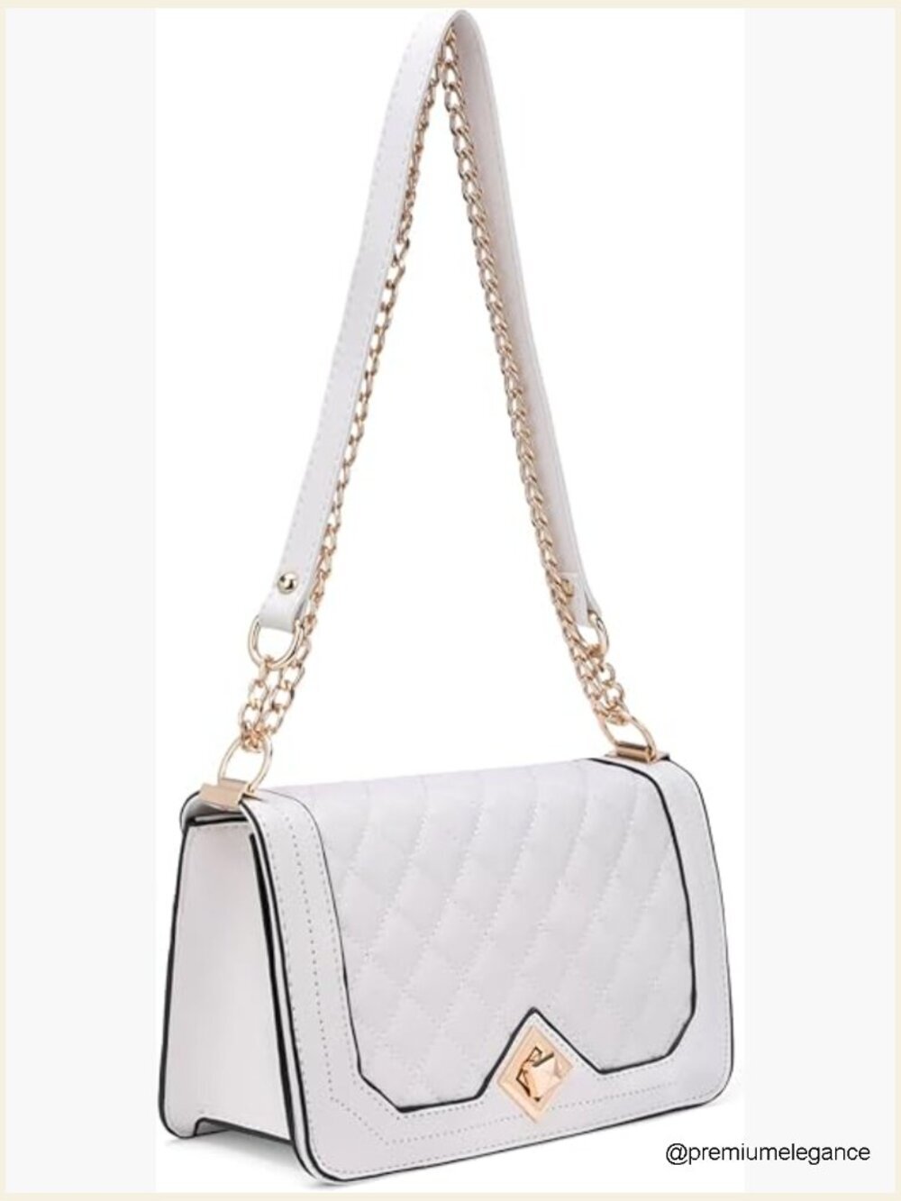 Quilted Crossbody Bag Satchel Purse with Chain Strap Faux Leather Small